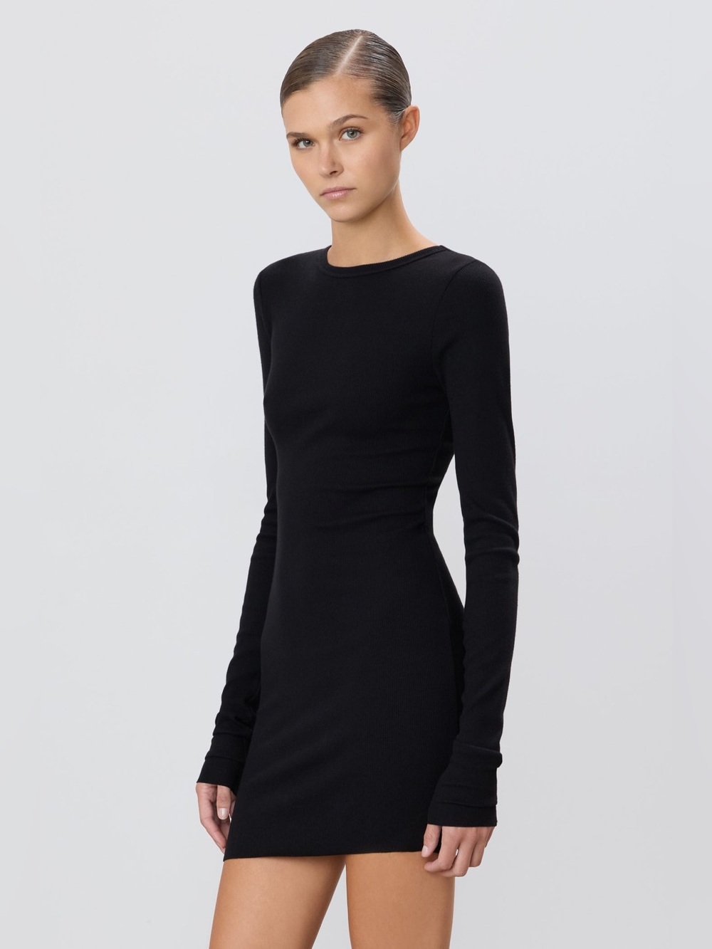 Eterne Long Sleeve Crewneck Mini Dress